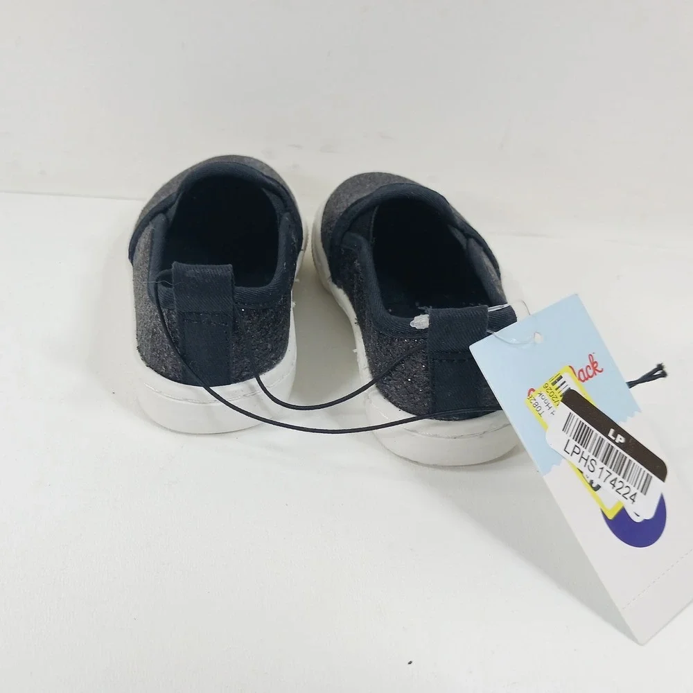 Cat & Jack Toddler Yana Glitter Slip On Sneakers Black Sparkle Size 6 NWT